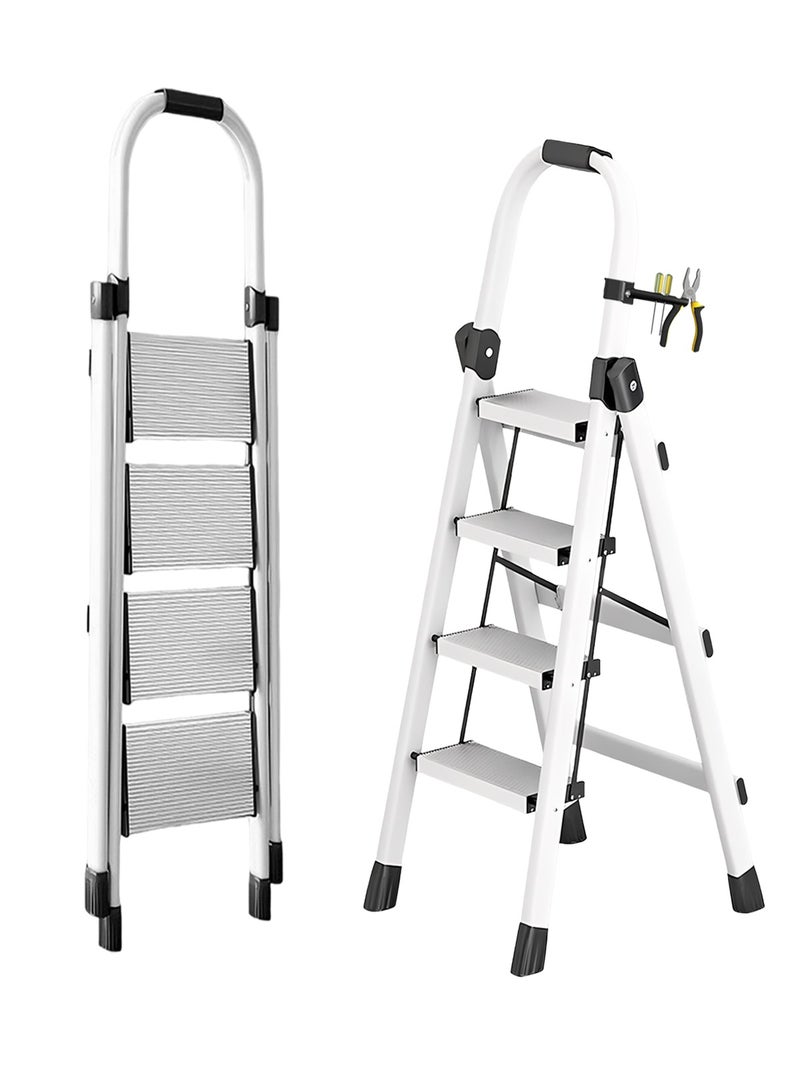 CUBEXELL Foldable Ladder 4 Steps,Home Ladder Folding Step Stool with Wide Anti-Slip Pedal Durable Aluminum Alloy Frame Adults Folding Ladder for Home Kitchen Garden Office - Image 1